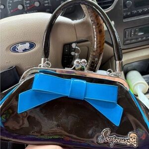 Sourpuss Black and Blue Bow Clutch